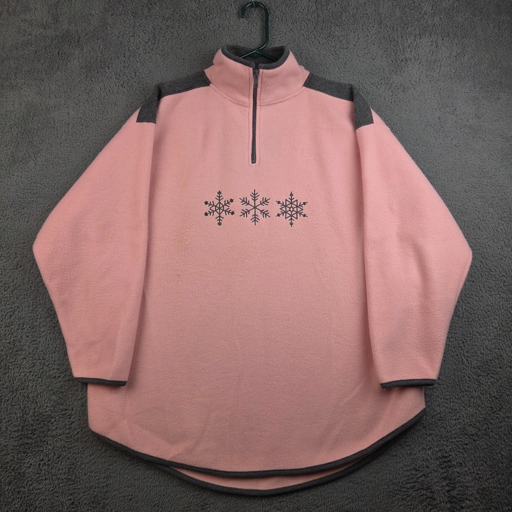 Vintage Christmas Sweatshirt Womens 14/16 Venezia Jeans Fleece 1/4 Zip Snowflake